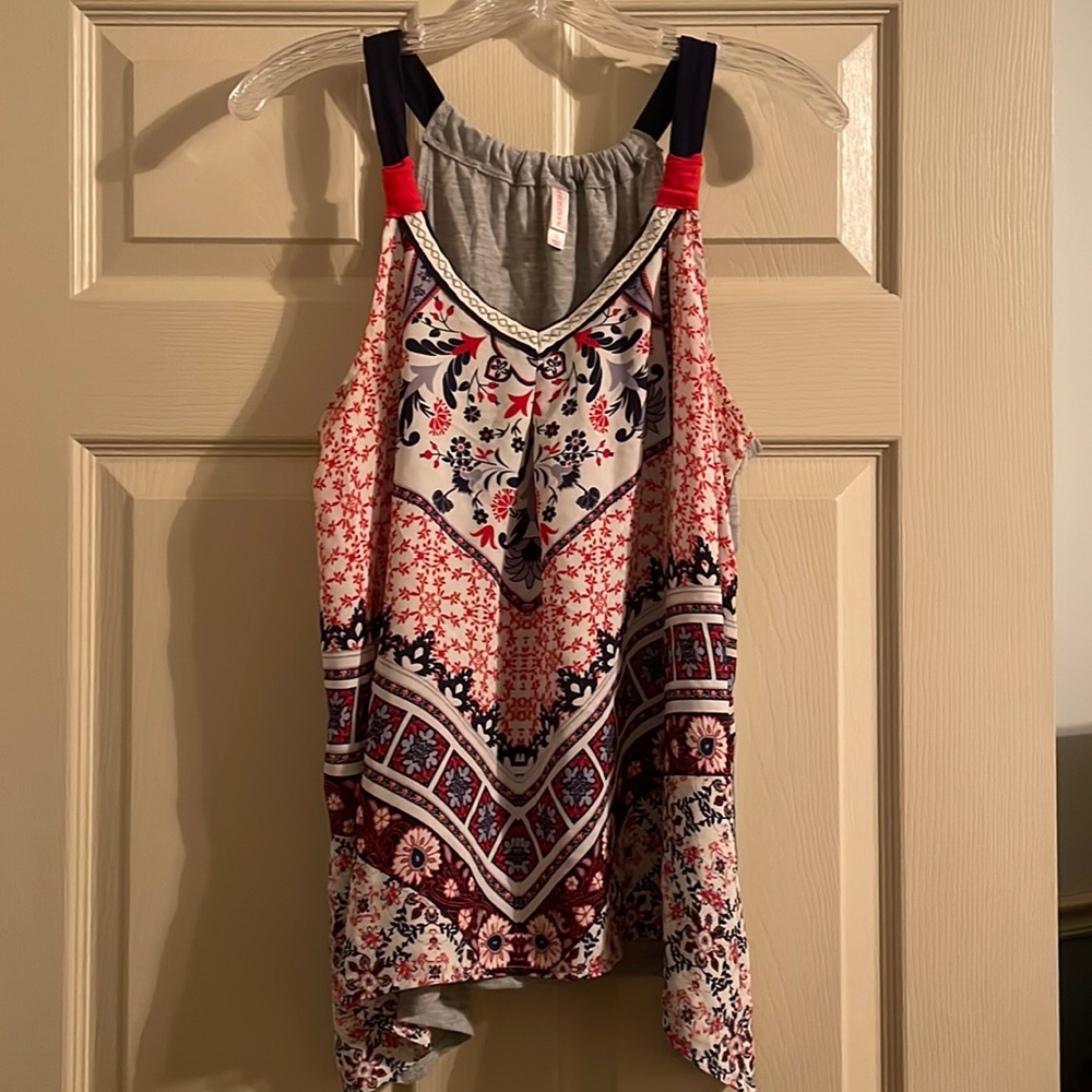 Xhilaration Floral Tank Top - Red, Blue, White